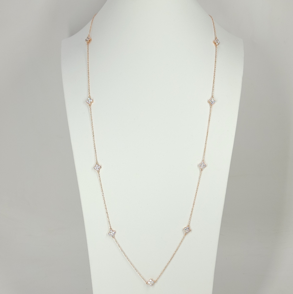 NEW Clover Pave Double Sides CZ Choker Necklace - Picture 2 of 16